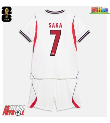 Inglaterra Bukayo Saka #7 Primera Equipación Niños Mundial 2026 Manga Corta (+ Pantalones cortos)